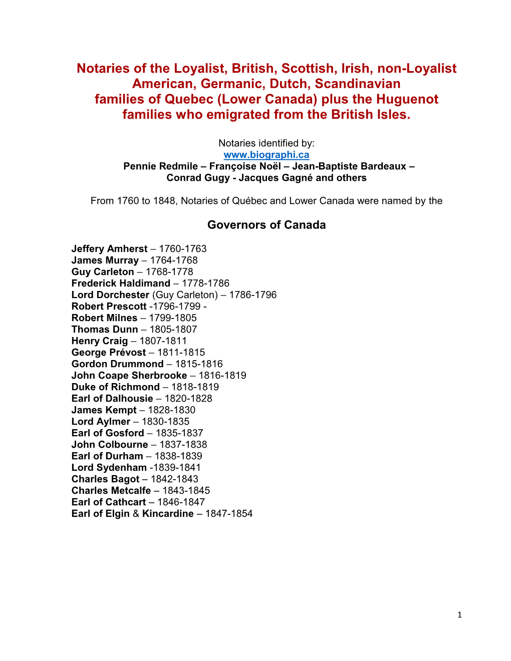 Notaries of Quebec and Lower Canada 1760-1848