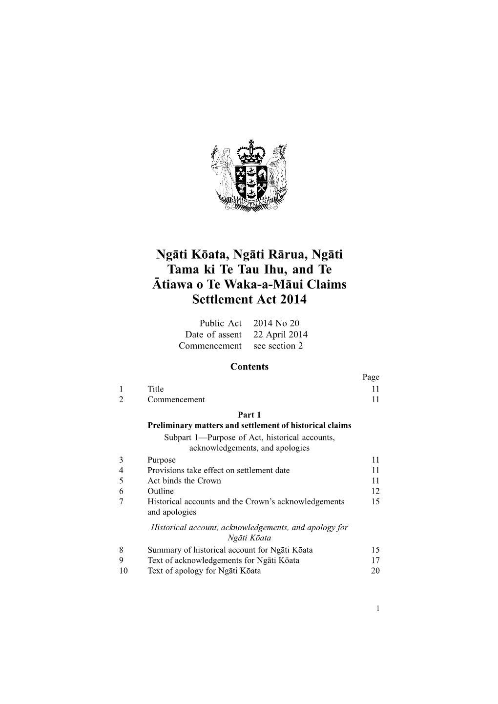 Ngāti Kōata, Ngāti Rārua, Ngāti Tama Ki Te Tau Ihu, and Te Ātiawa O Te Waka-A-Māui Claims Settlement Act 2014