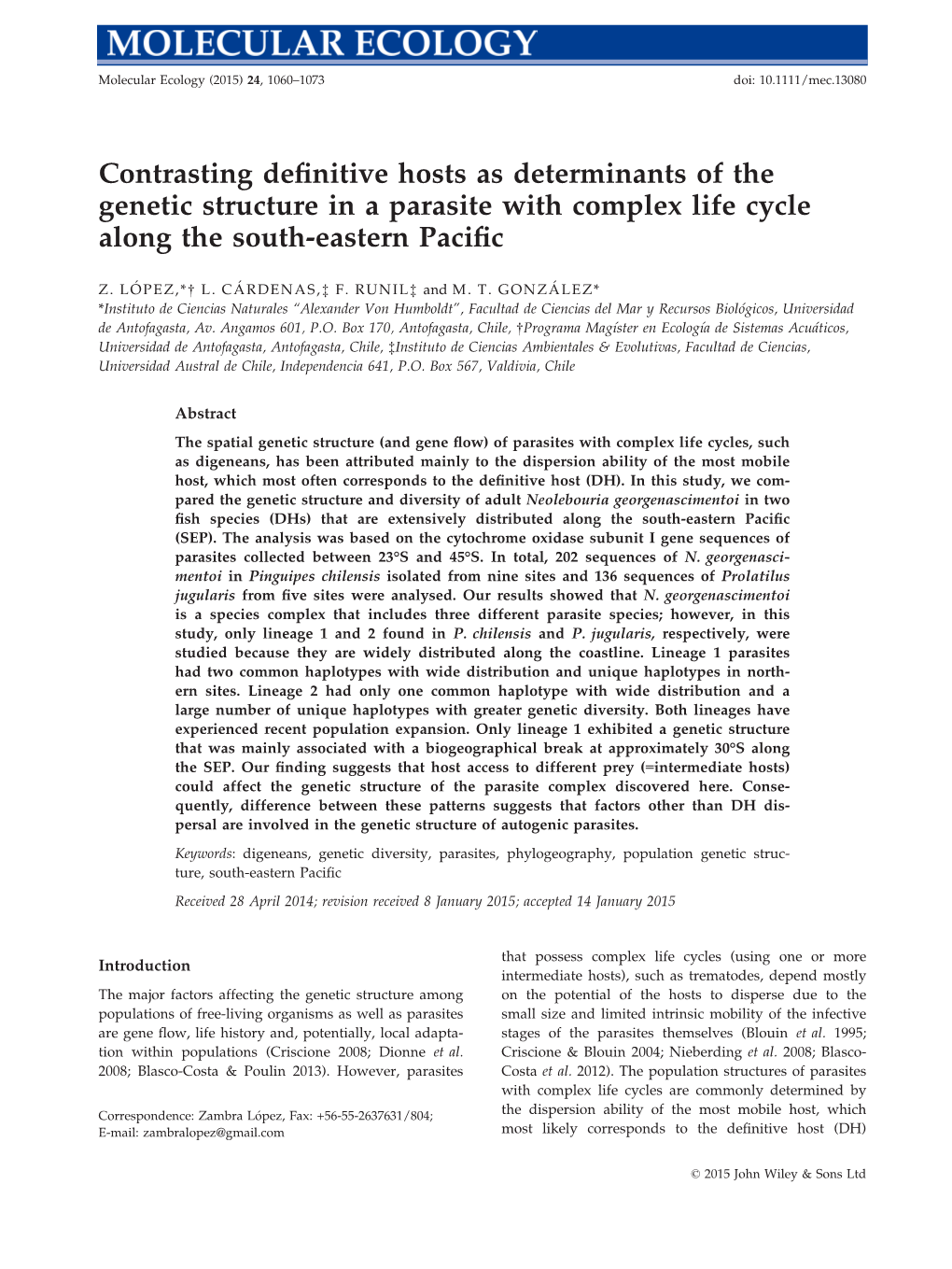 Contrasting Definitive Hosts As Determinants of The