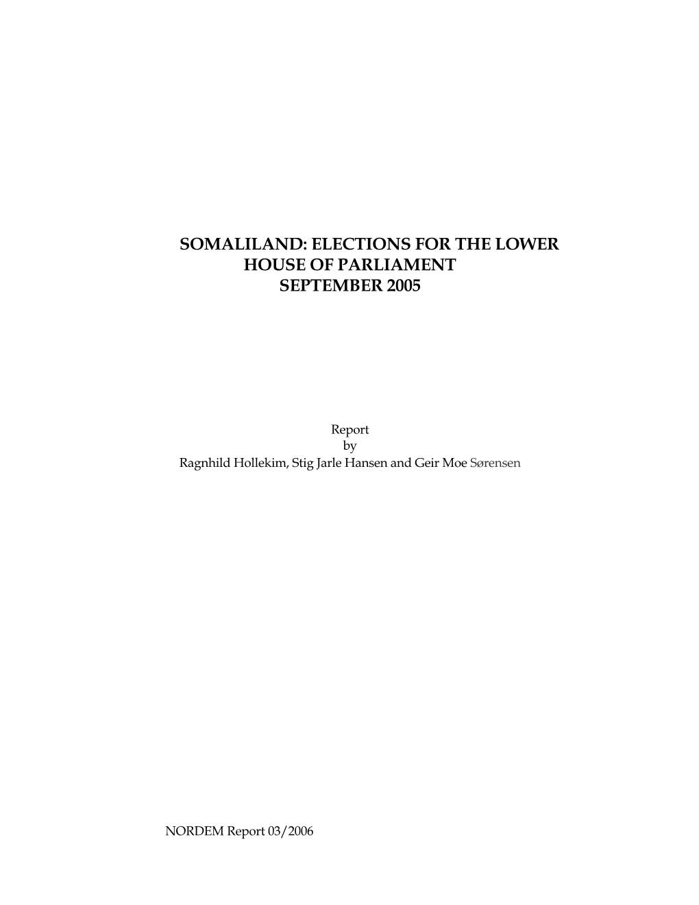 Somaliland: Elections for the Lower House of Parliament September 2005