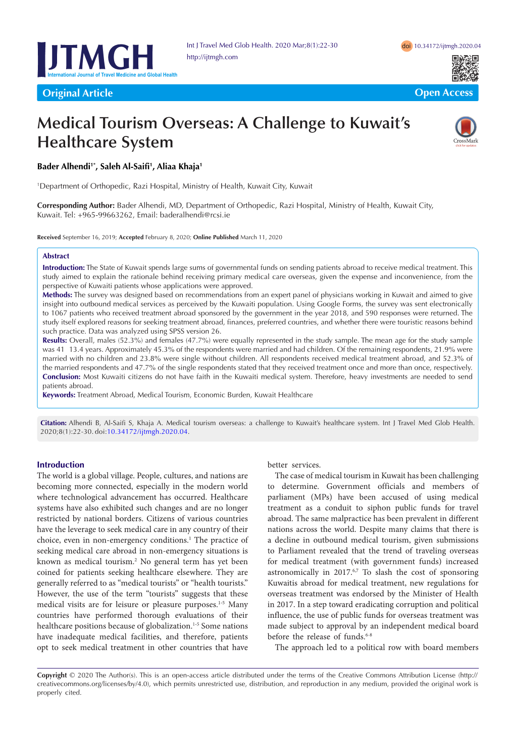 Iinternational Journal of Travel Medicine and Global Health