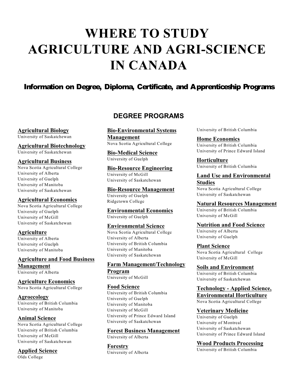 Where to Study Agriculture and Agri-Science in Canada