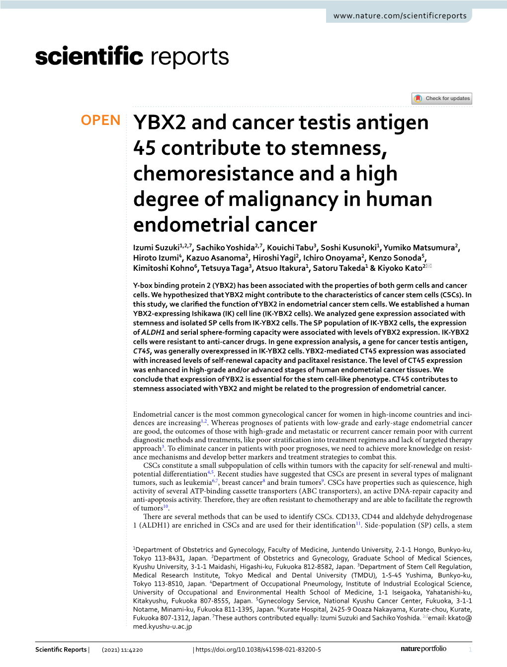 YBX2 and Cancer Testis Antigen 45 Contribute to Stemness