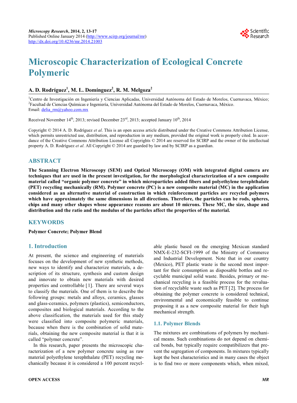 Microscopic Characterization of Ecological Concrete Polymeric