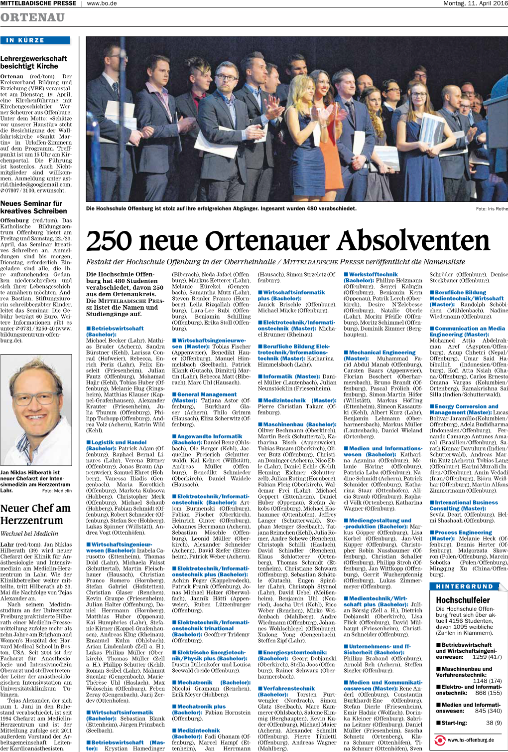 250 Neue Ortenauer Absolventen Dungen Sind Bis Morgen, Dienstag, Erforderlich