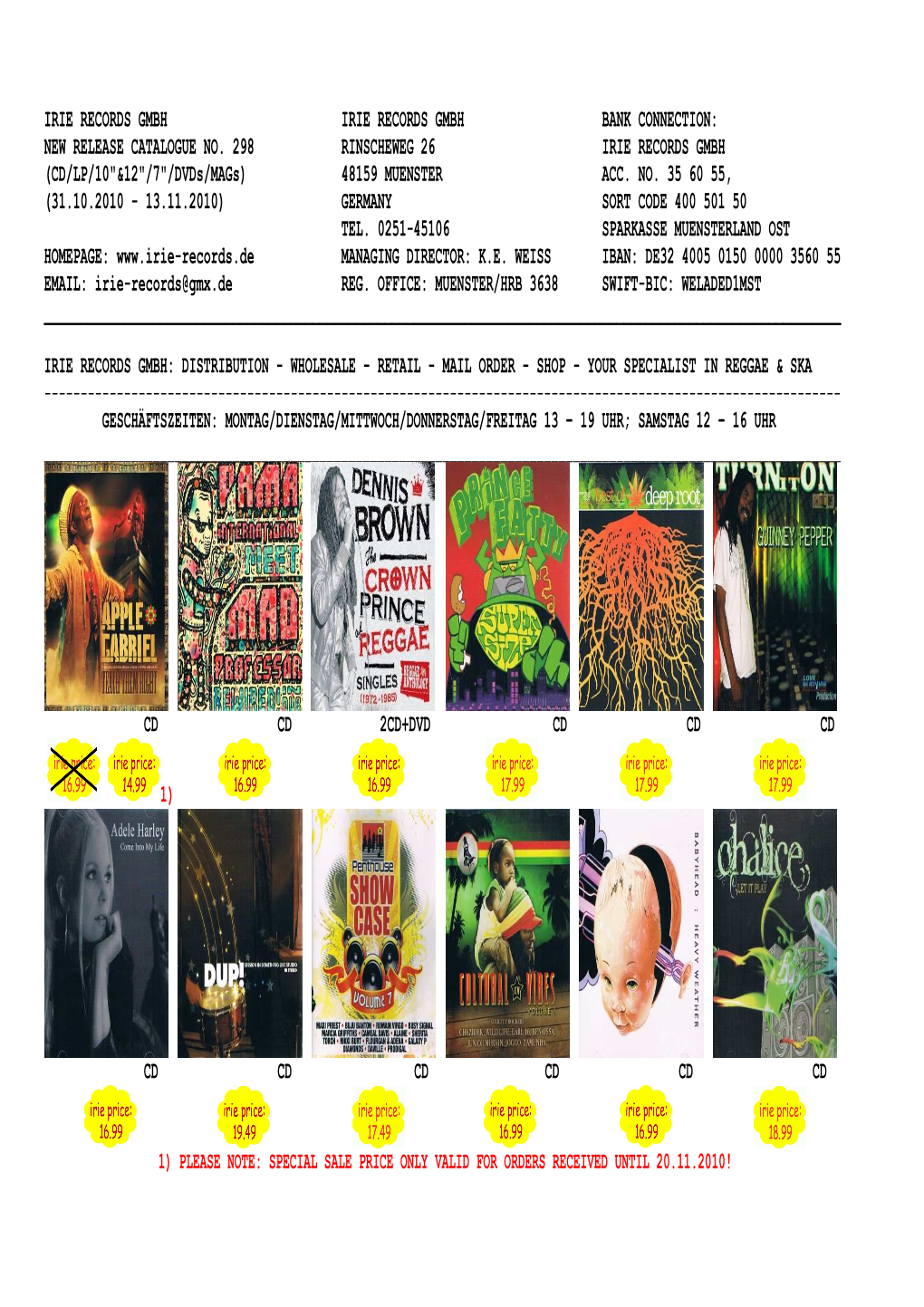 IRIE RECORDS New Release Catalogue 11-10 #1