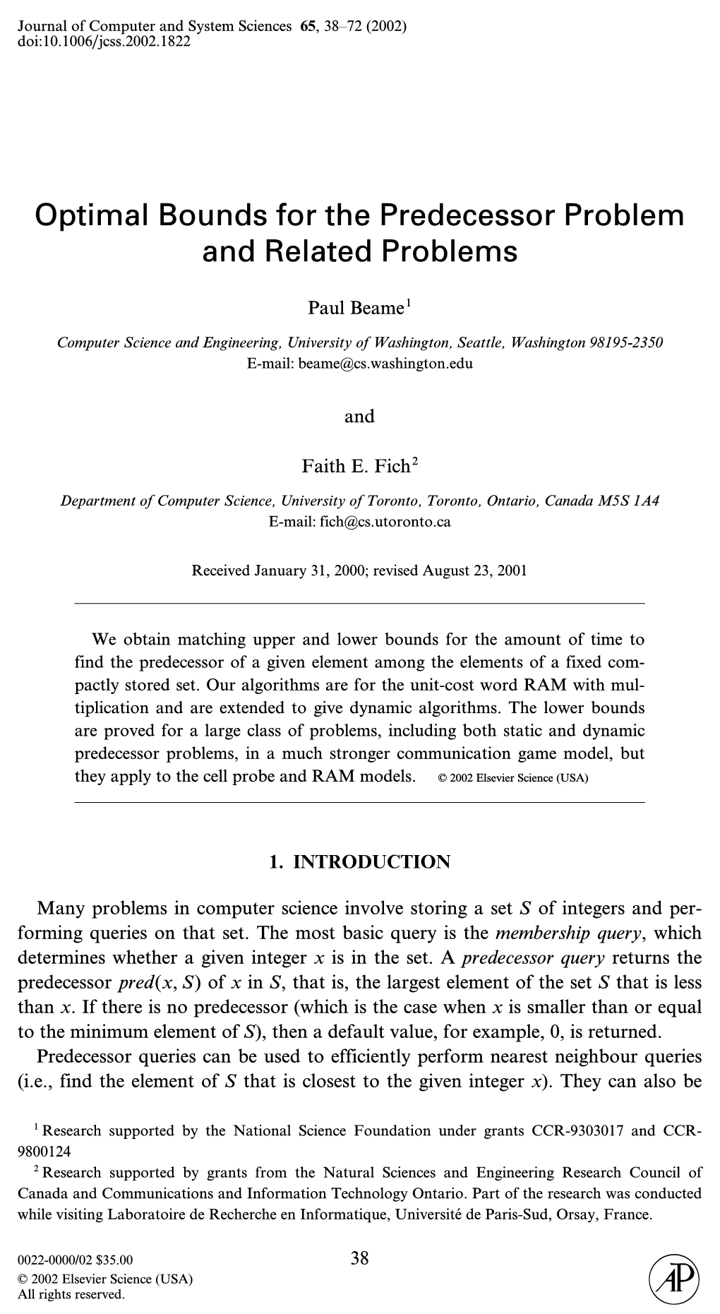 Optimal Bounds for the Predecessor Problem and Related Problems