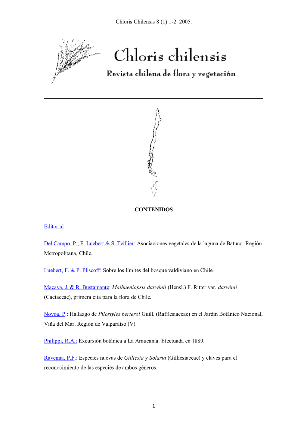 1-2. 2005. 1 CONTENIDOS Editorial Del Campo, P., F. Luebert & S. Teillier