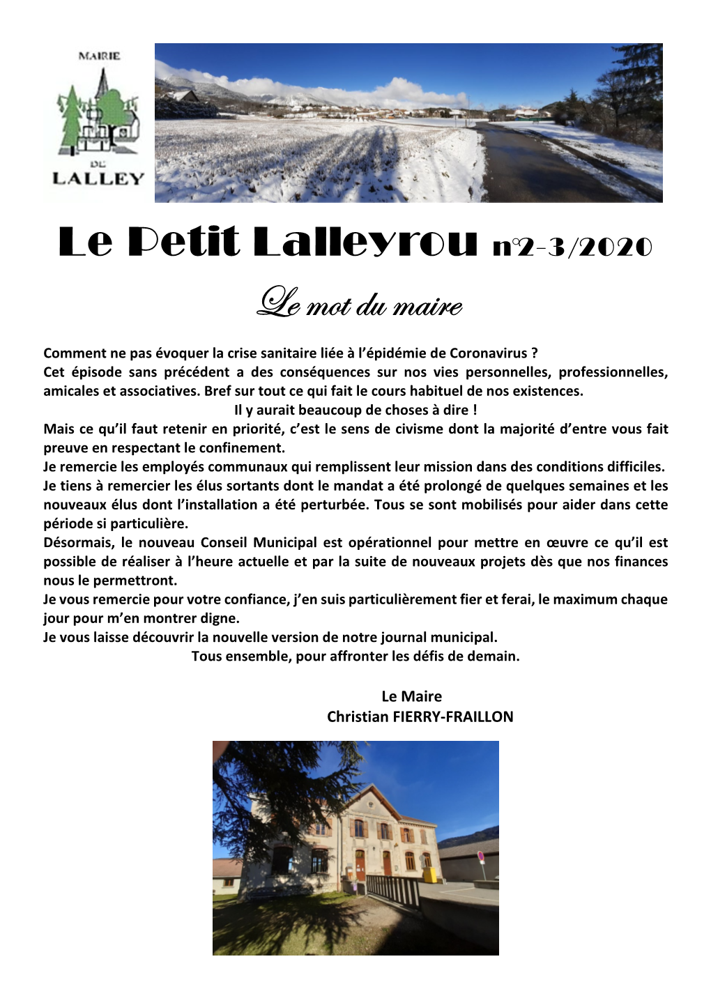 Le Petit Lalleyrou N°2-3/2020 Le Mot Du Maire