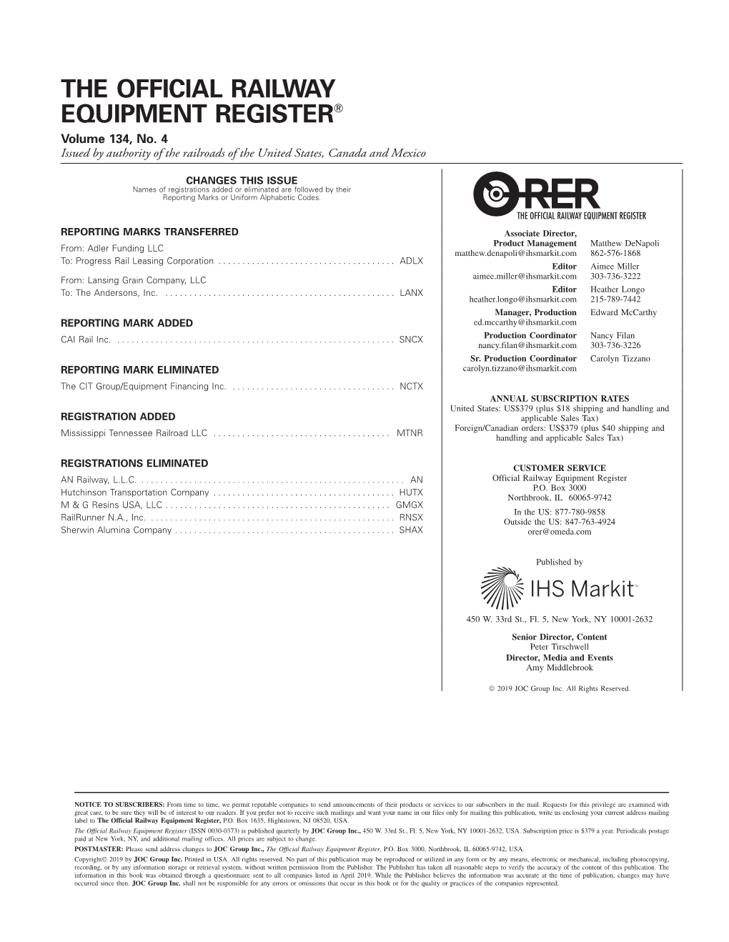 THE OFFICIAL RAILWAY EQUIPMENT REGISTERா Volume 134, No