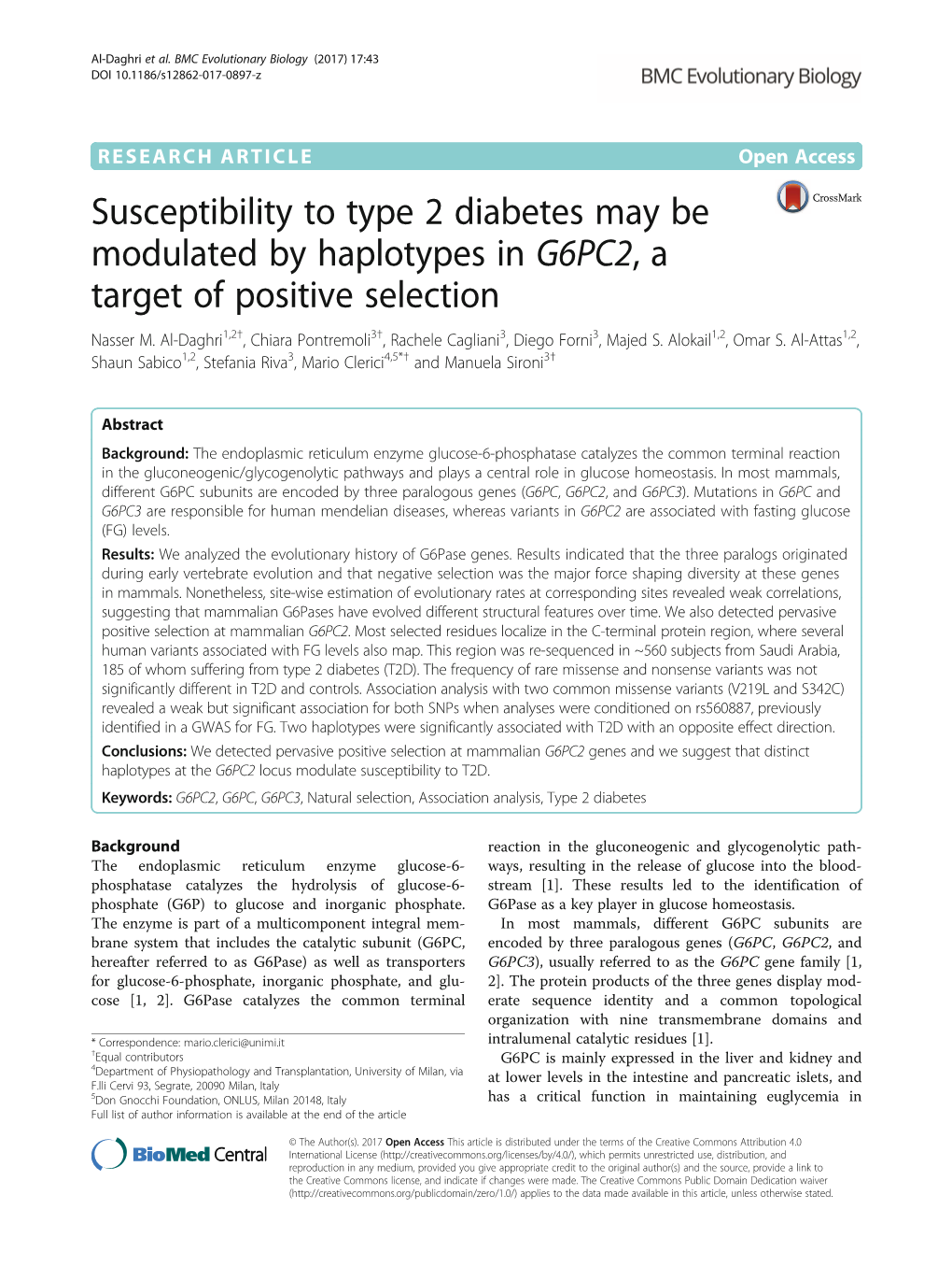 Susceptibility to Type 2 Diabetes May Be Modulated by Haplotypes in G6PC2,A Target of Positive Selection Nasser M