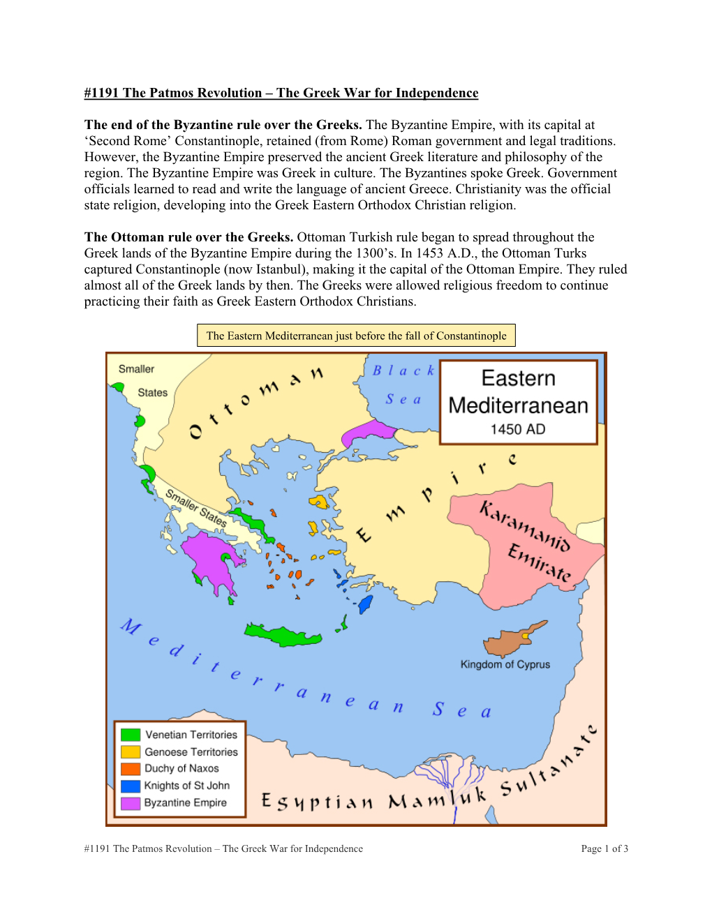 1191 the Patmos Revolution – the Greek War for Independence