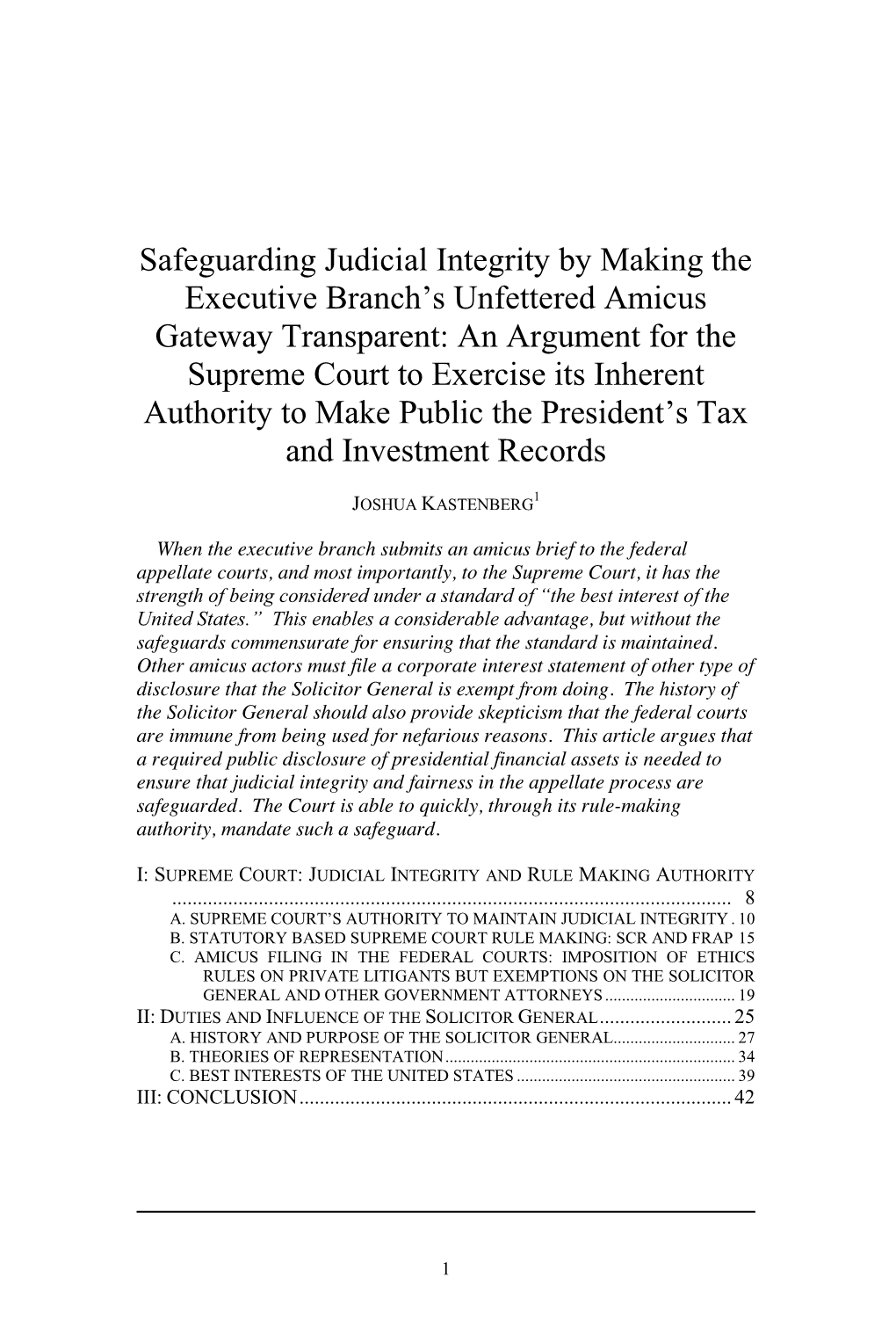 Safeguarding Judicial Integrity by Making the Executive Branch's Unfettered Amicus Gateway Transparent