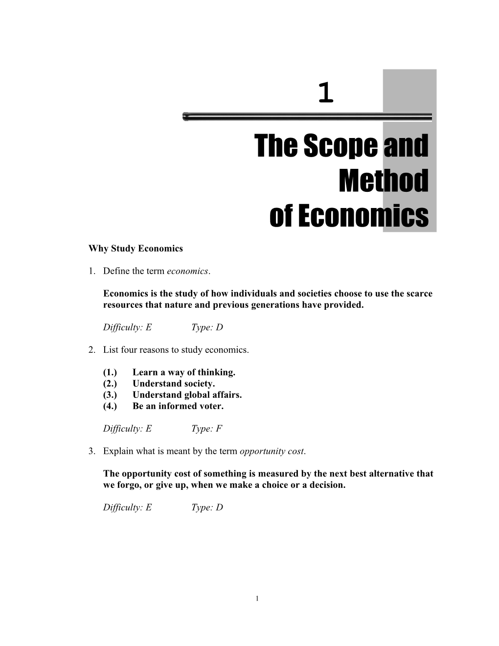 Sample Questions for Case & Fair, Principles of Economics, 6Th Edition