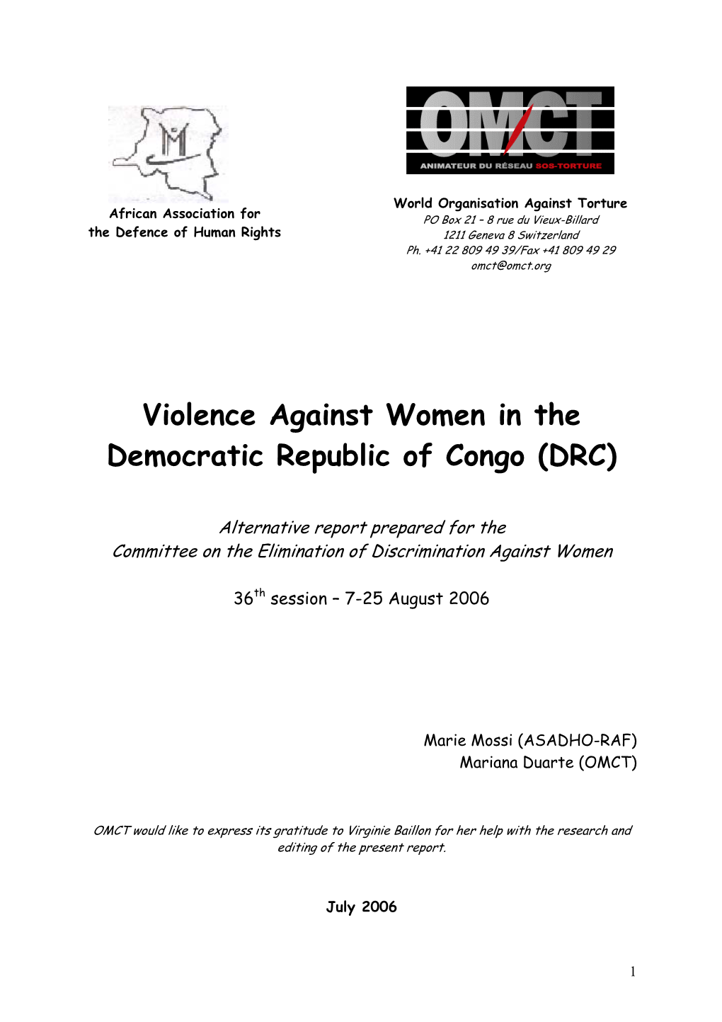 Violence Against Women in the Democratic Republic of Congo (DRC)