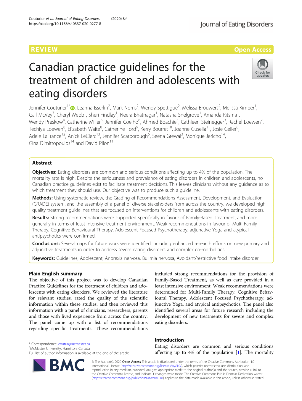 Canadian Practice Guidelines for the Treatment of Children And