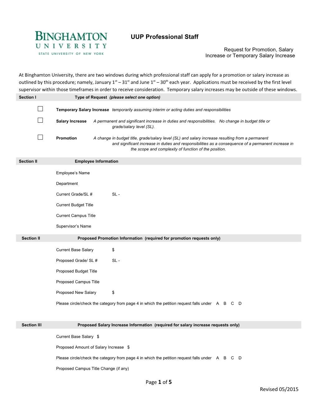 Request for Promotion, Salary Increase Or Temporary Salary Increase