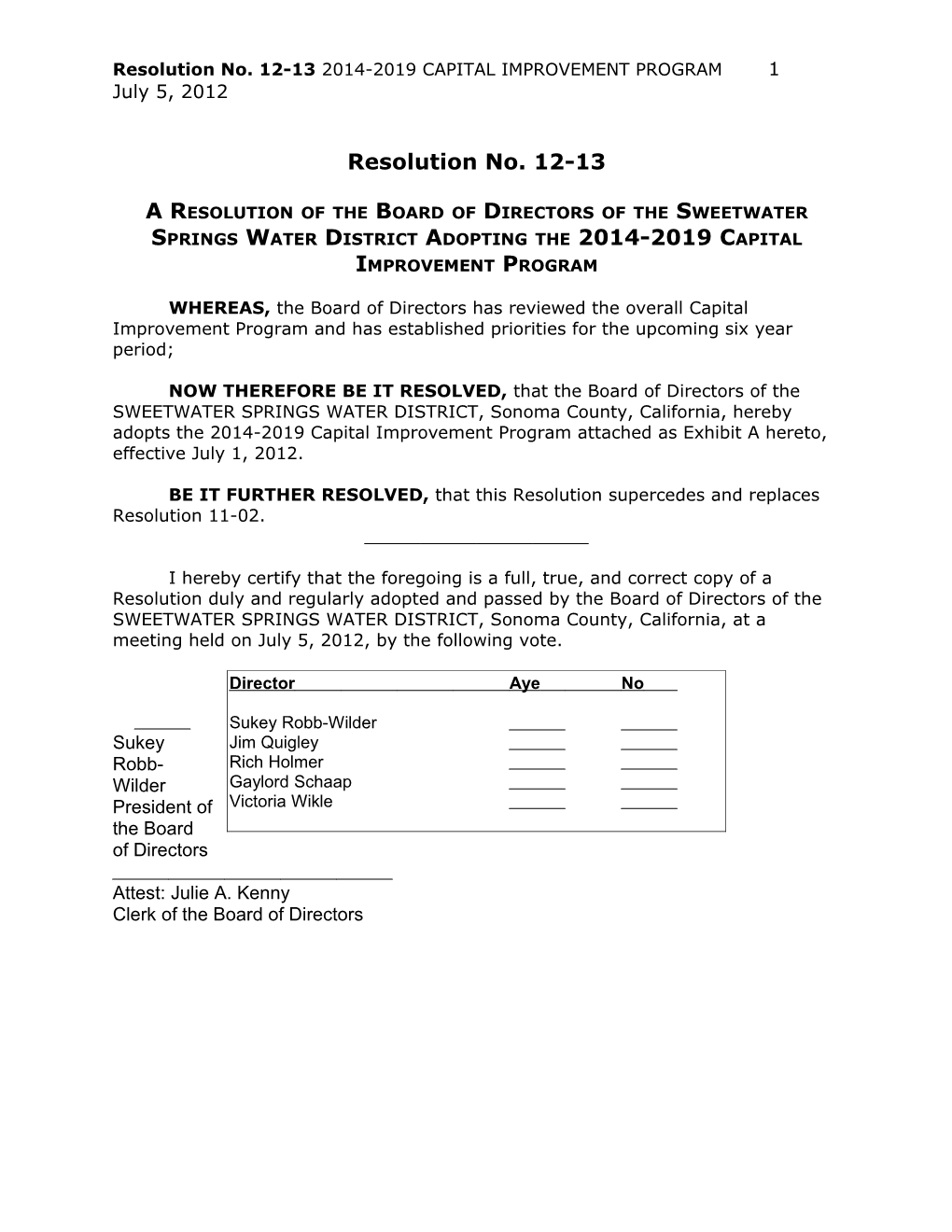 Resolution No. 12-13 2014-2019 CAPITAL IMPROVEMENT PROGRAM 2