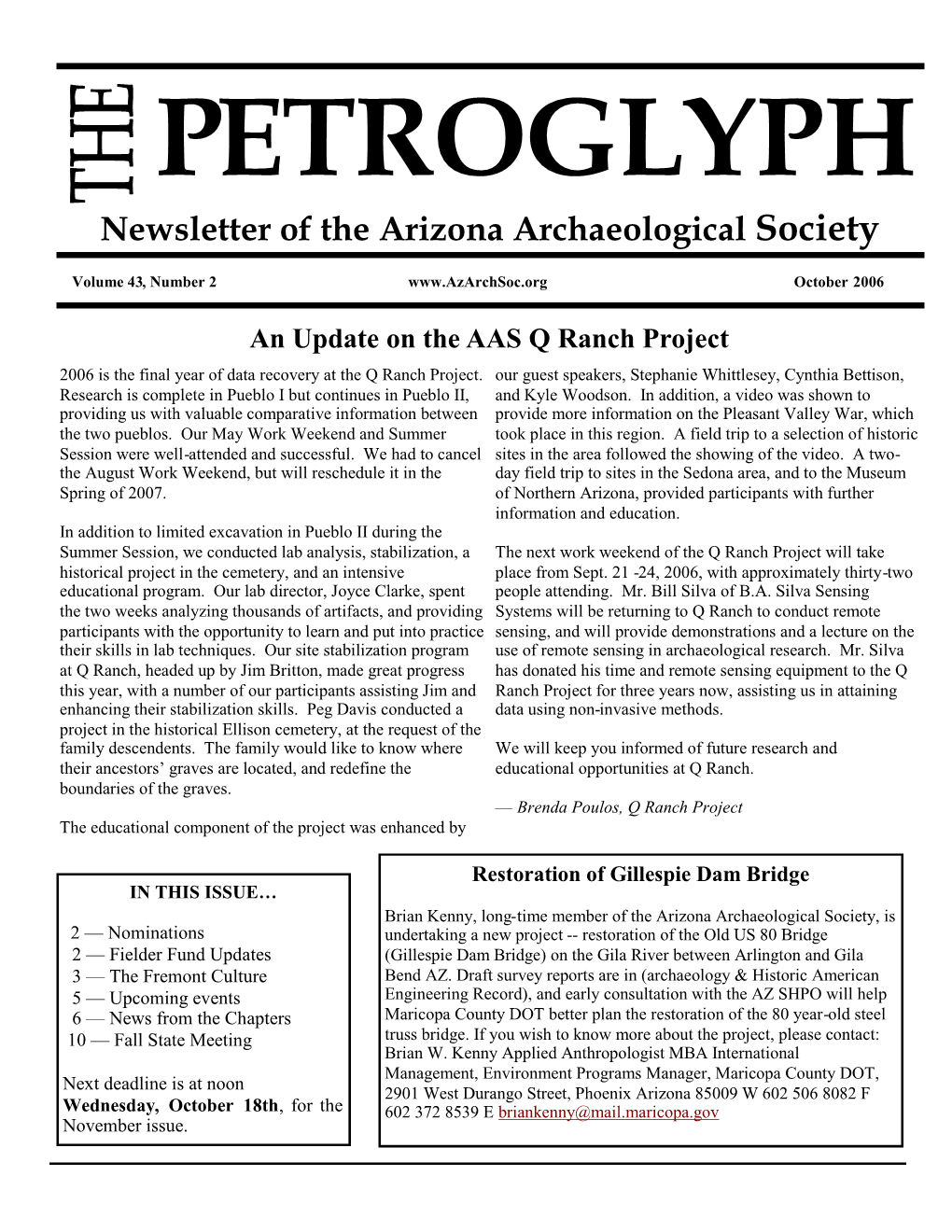 PETROGLYPH Newsletter of the Arizona Archaeological Society