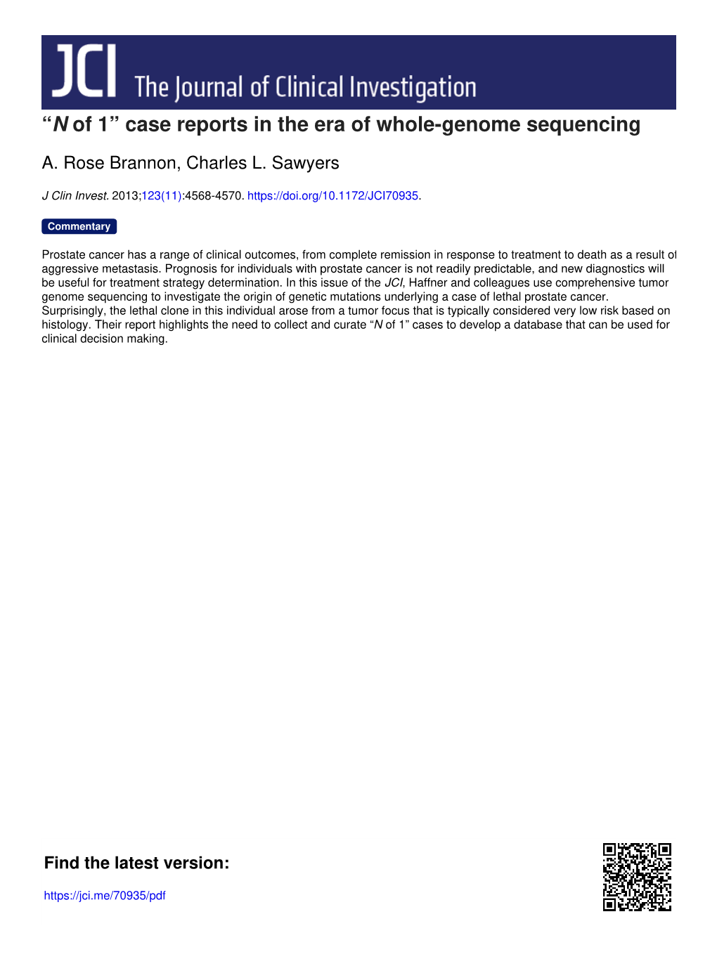 “N of 1” Case Reports in the Era of Whole-Genome Sequencing