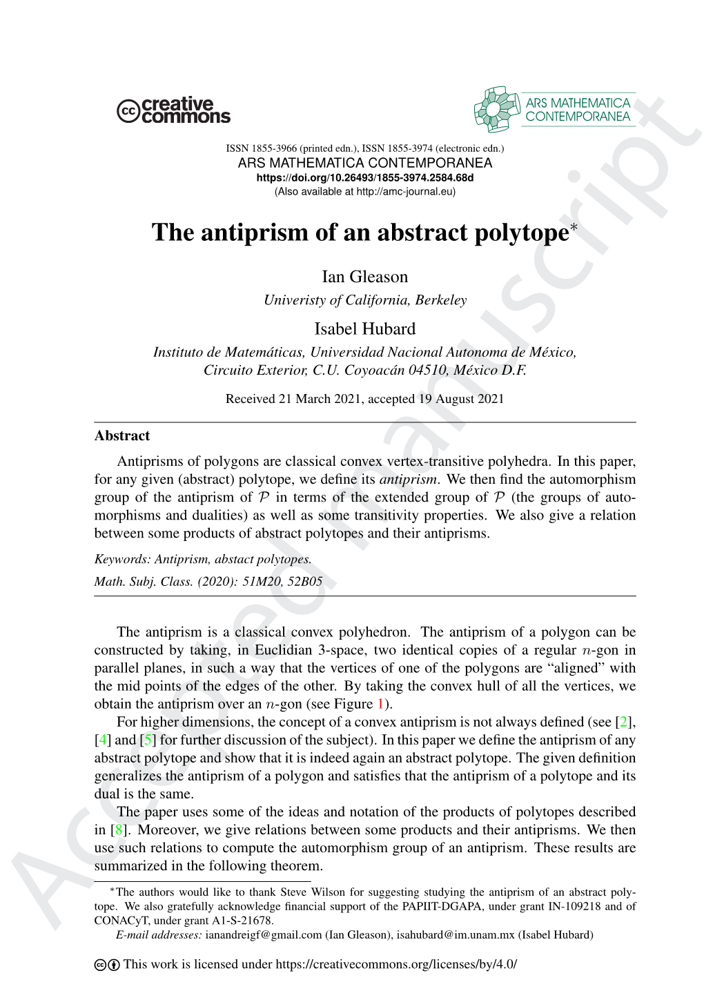 The Antiprism of an Abstract Polytope∗