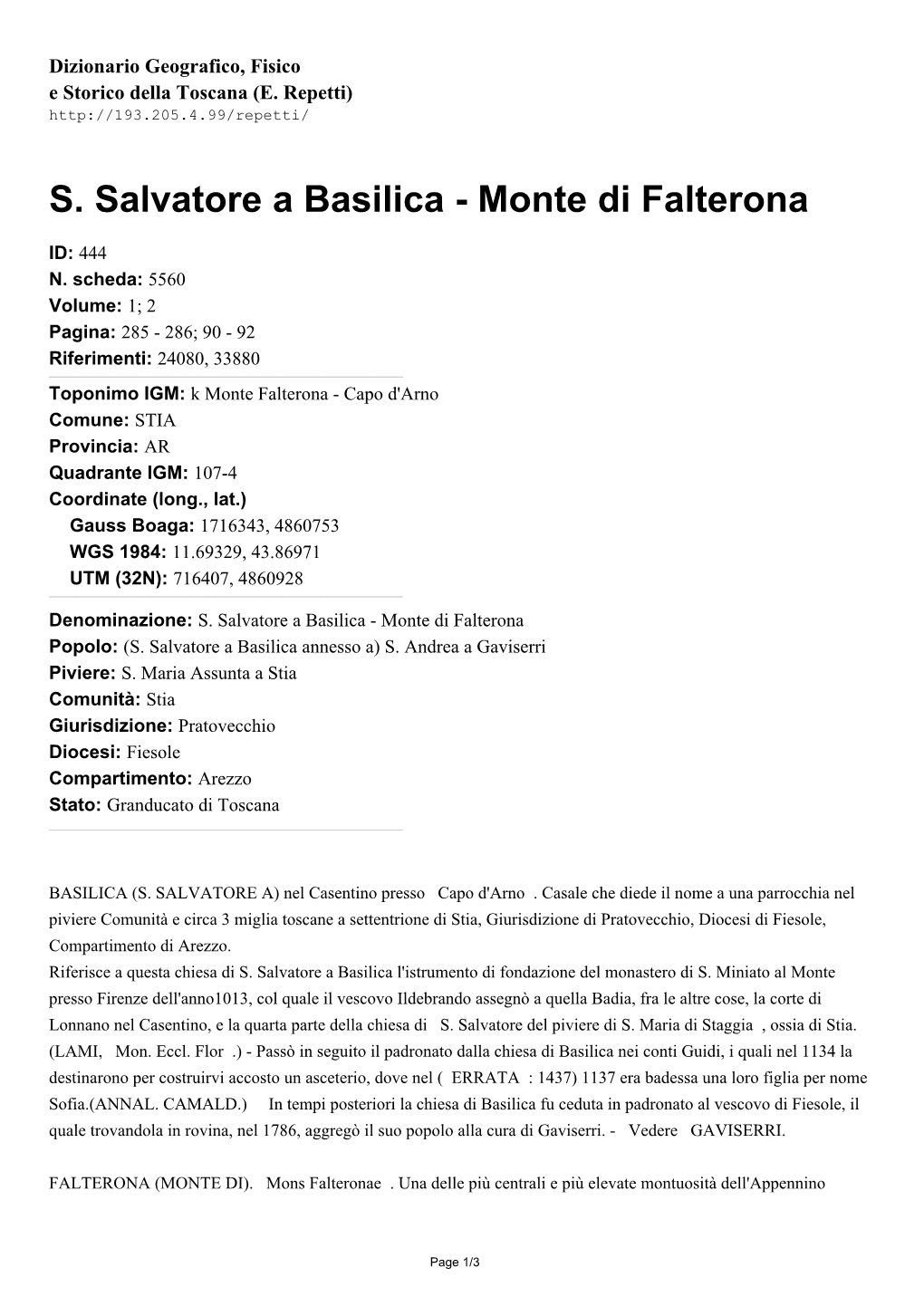 S. Salvatore a Basilica - Monte Di Falterona