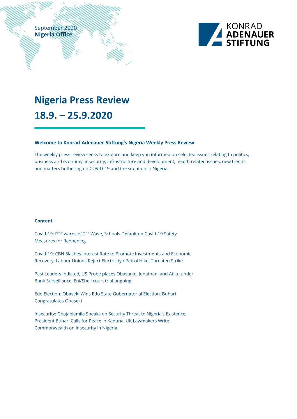 Nigeria Press Review 18.9. – 25.9.2020