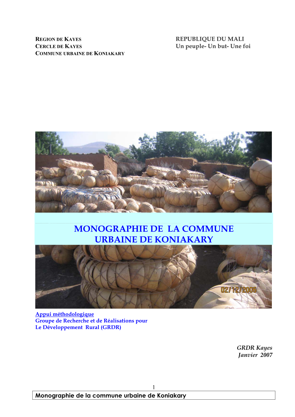 Monographie De La Commune Urbaine De Koniakary