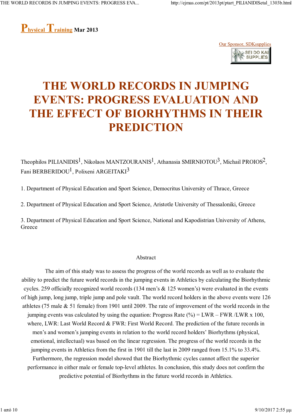 The World Records in Jumping Events: Progress Eva