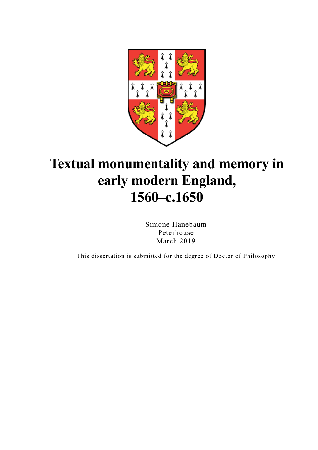 Textual Monumentality and Memory in Early Modern England, 1560–C.1650