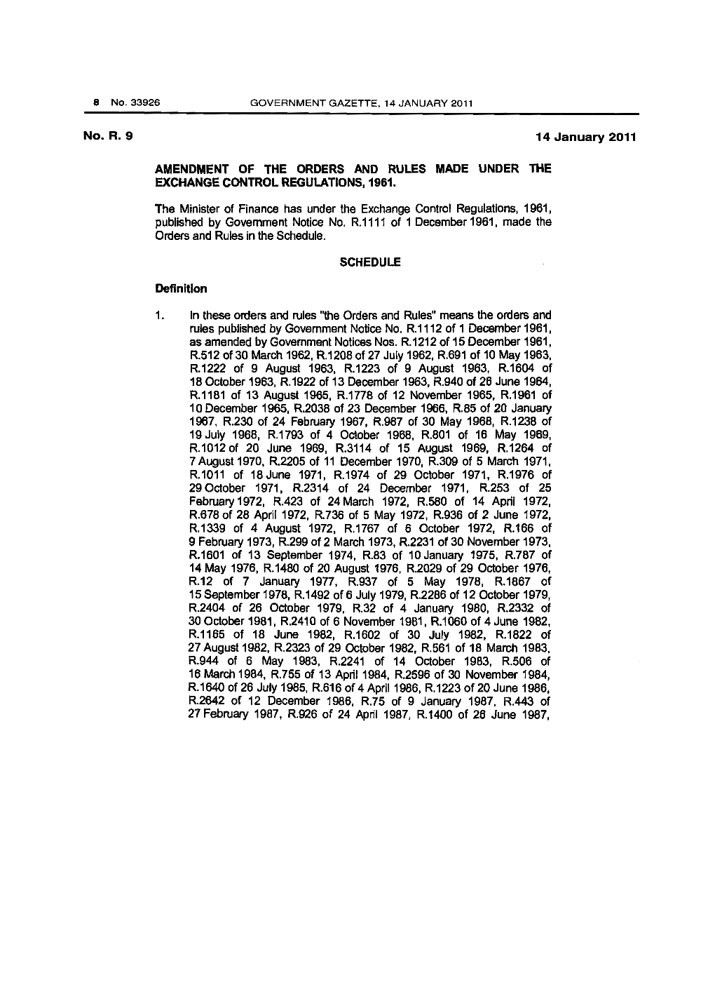 Currency and Exchanges Act: Regulations: Exchange Control