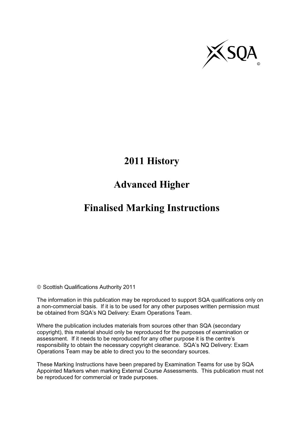 2011 History Advanced Higher Finalised Marking