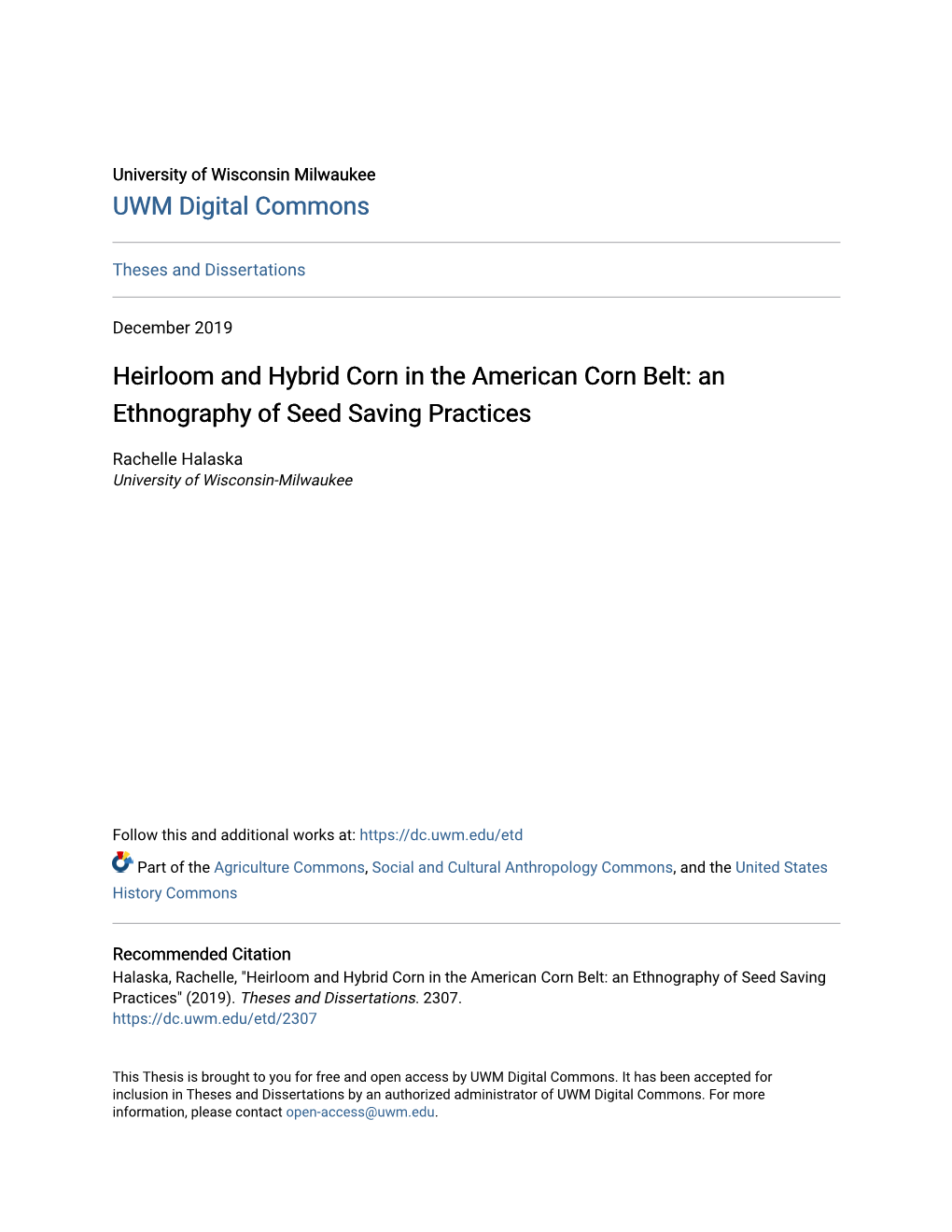 Heirloom and Hybrid Corn in the American Corn Belt: an Ethnography of Seed Saving Practices