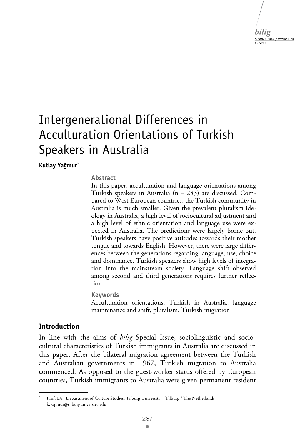 Intergenerational Differences in Acculturation Orientations Of