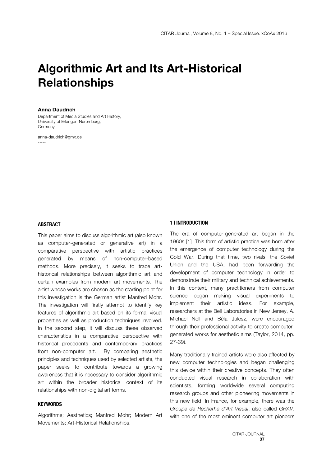 Algorithmic Art and Its Art-Historical Relationships