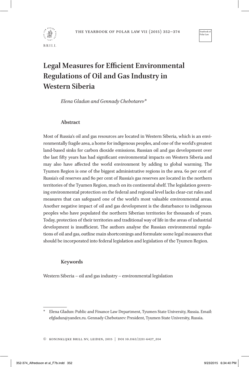 Legal Measures for Efficient Environmental Regulations of Oil and Gas Industry in Western Siberia