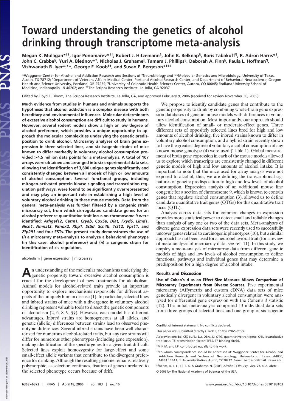 Toward Understanding the Genetics of Alcohol Drinking Through Transcriptome Meta-Analysis