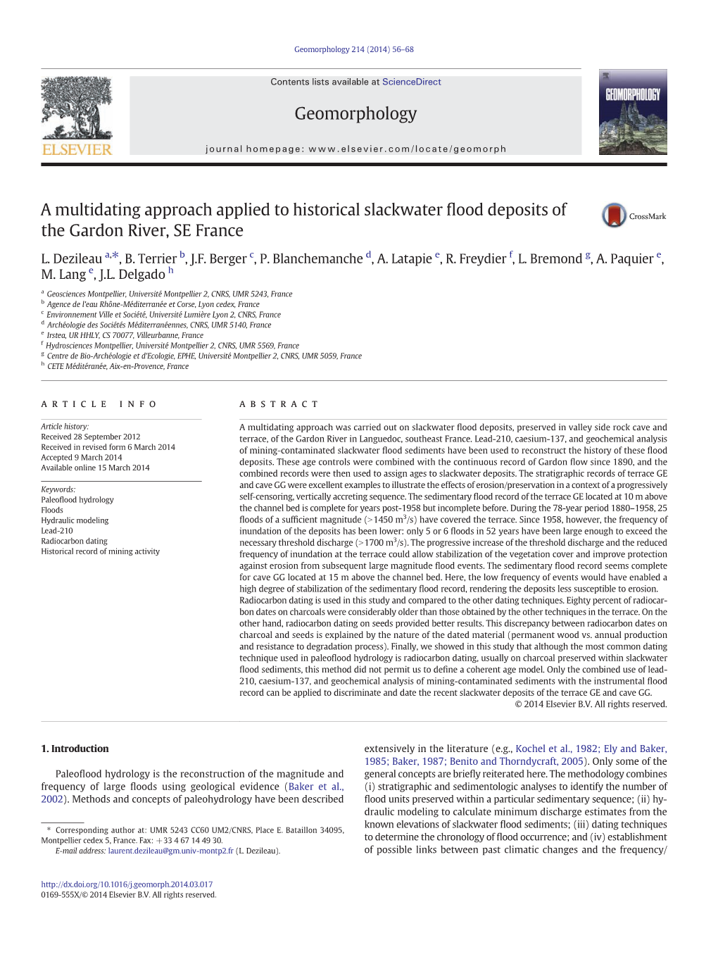 A Multidating Approach Applied to Historical Slackwater ﬂood Deposits of the Gardon River, SE France