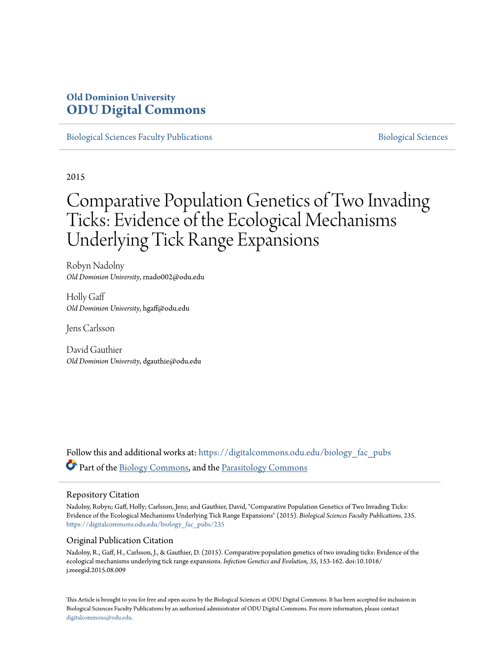 Comparative Population Genetics of Two Invading Ticks