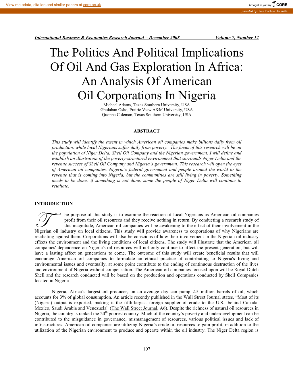 Analysis of American Oil Corporation in Nigeria's Oil