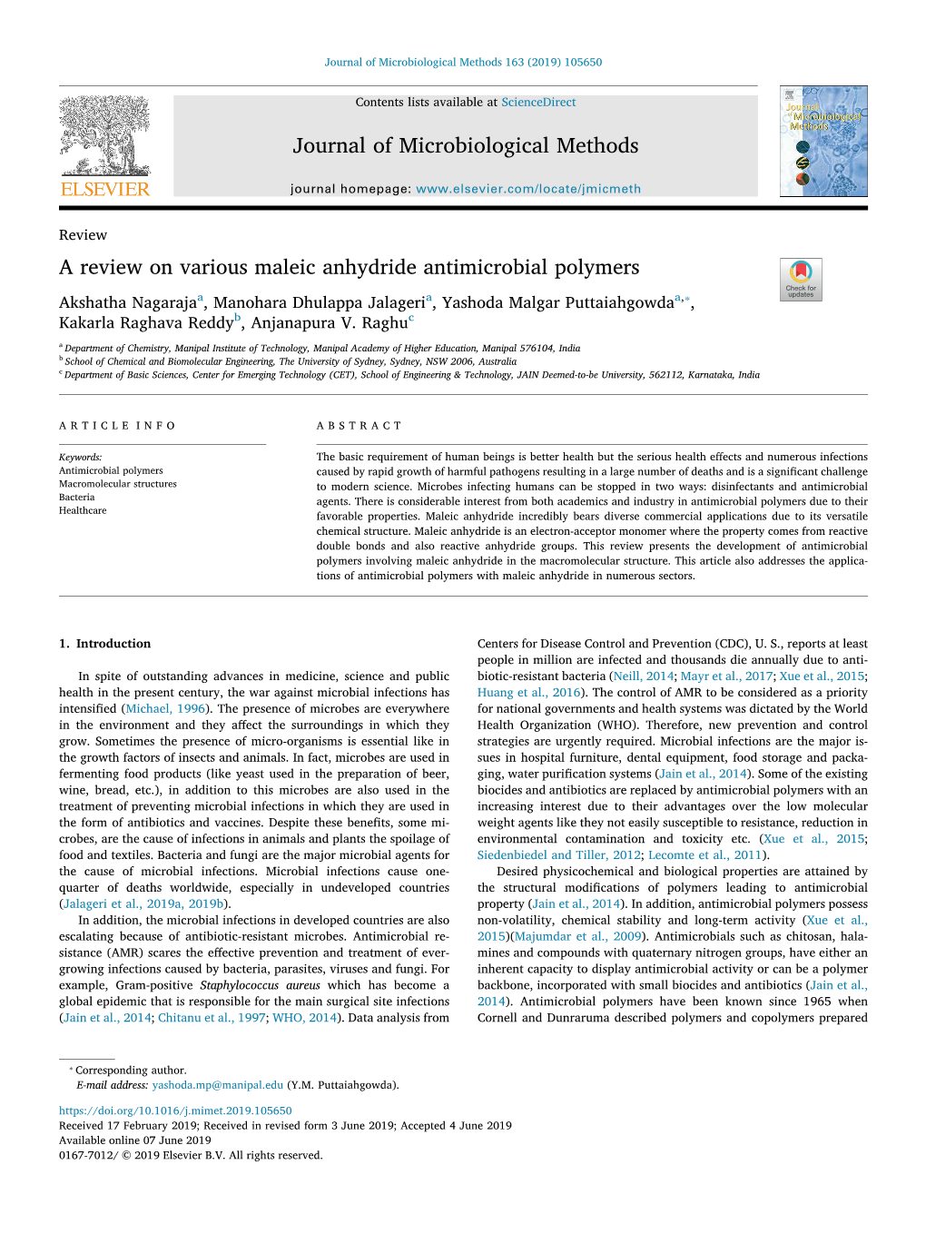 Journal of Microbiological Methods a Review on Various Maleic Anhydride