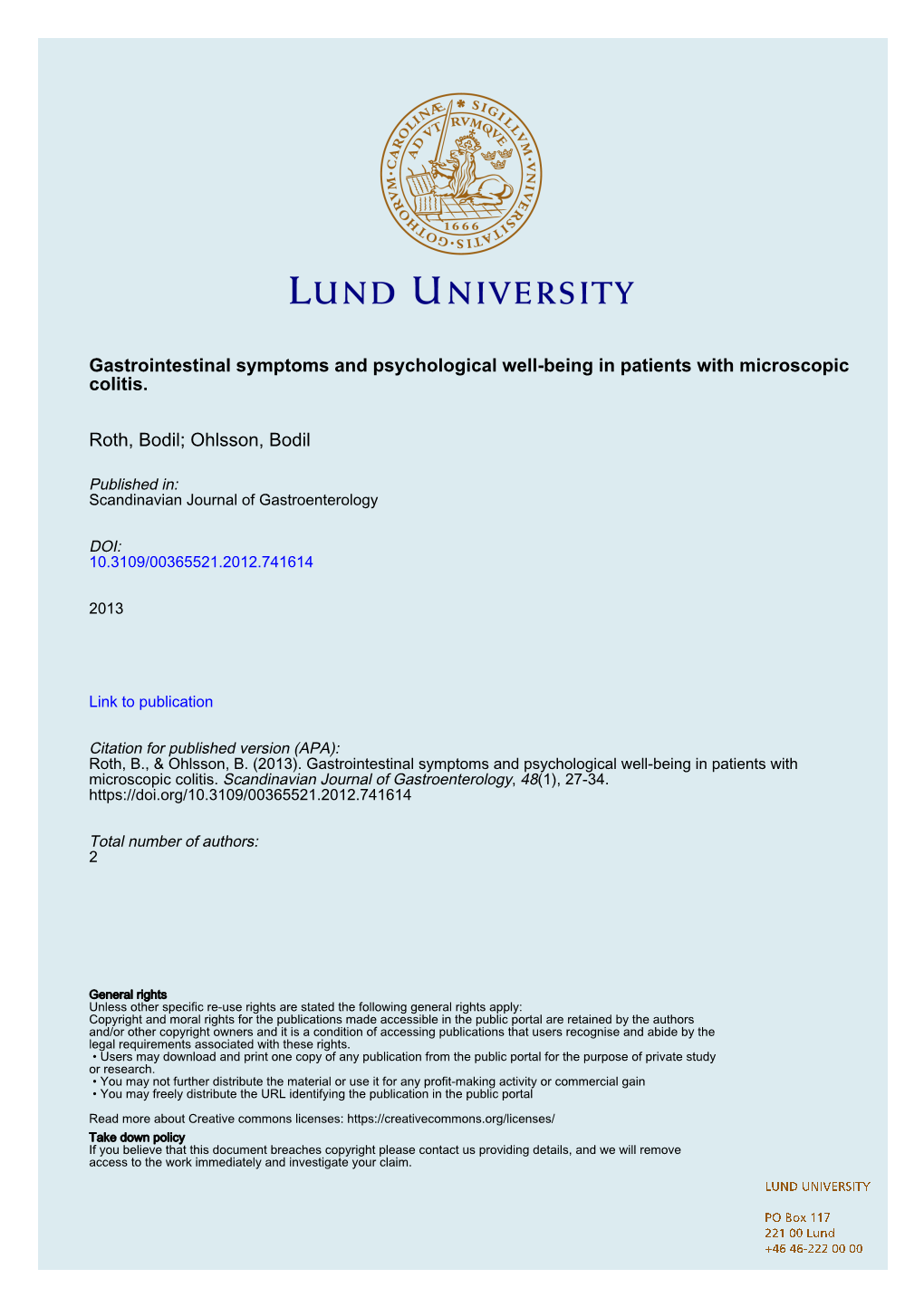 Gastrointestinal Symptoms and Psychological Well-Being in Patients with Microscopic Colitis