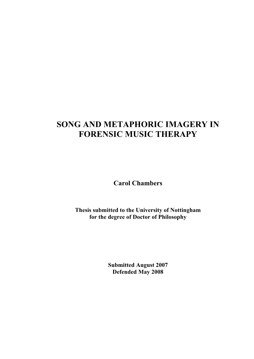 Song and Metaphoric Imagery in Forensic Music Therapy