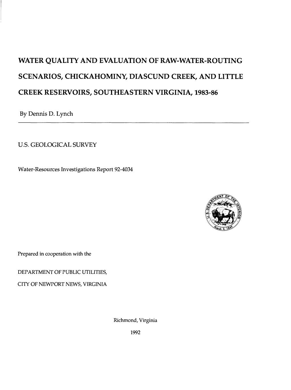 Water Quality and Evaluation of Raw-Water-Routing