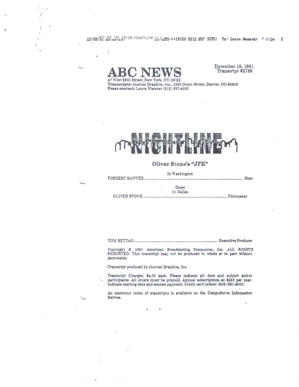 ABC NEWS Transcript #2759 47 West 66Th Street, New York