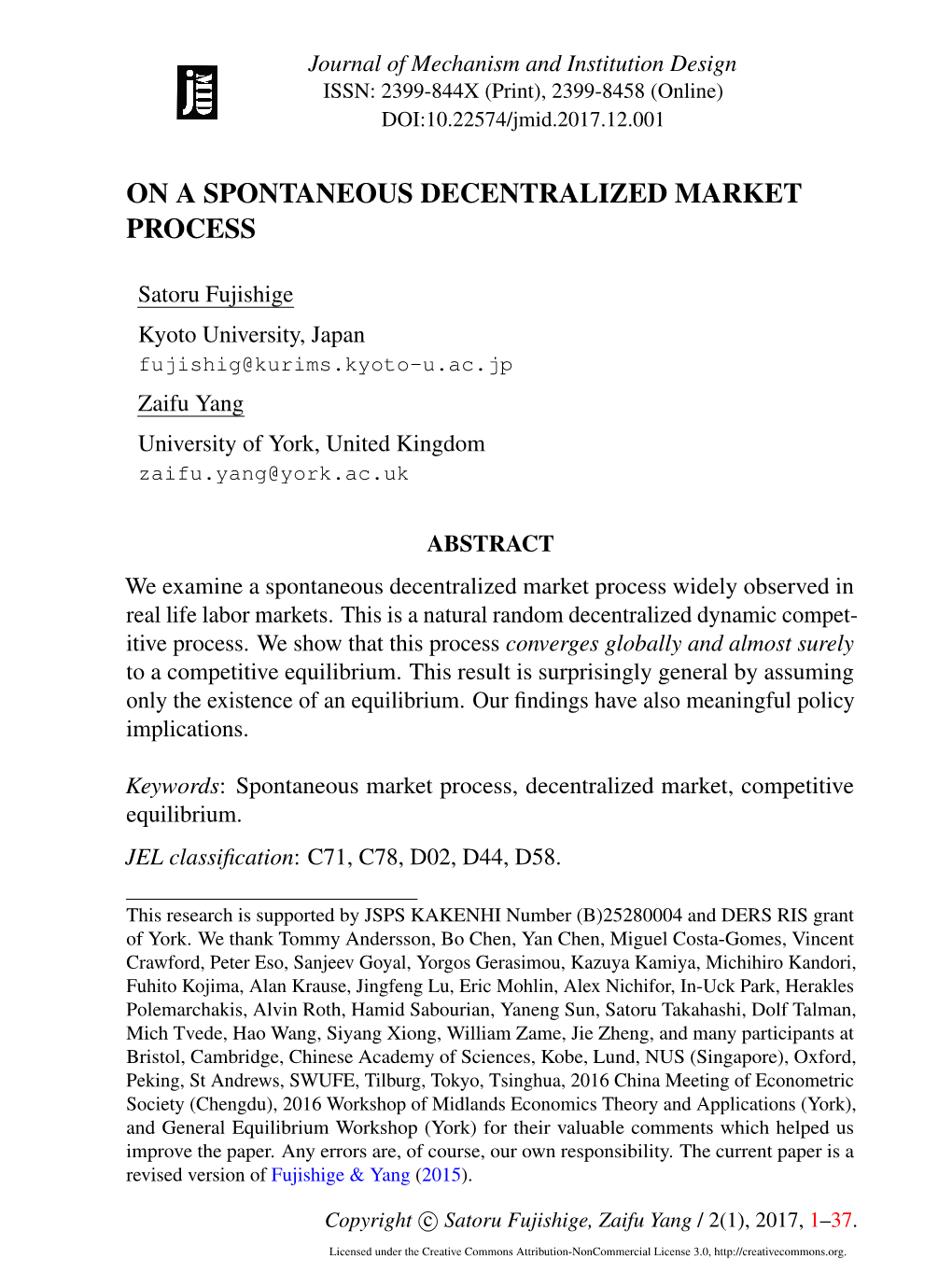 On a Spontaneous Decentralized Market Process