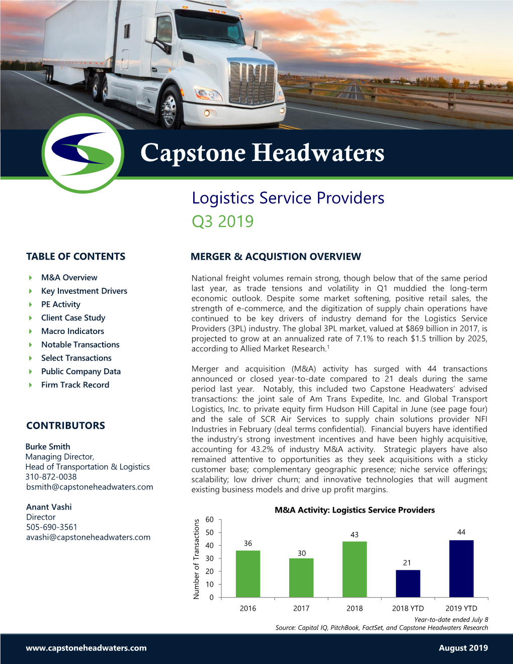 Capstone Headwaters Logistics Service Providers M&A Coverage