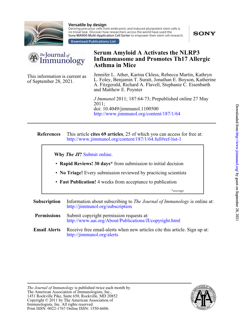 Asthma in Mice Inflammasome and Promotes Th17 Allergic Serum