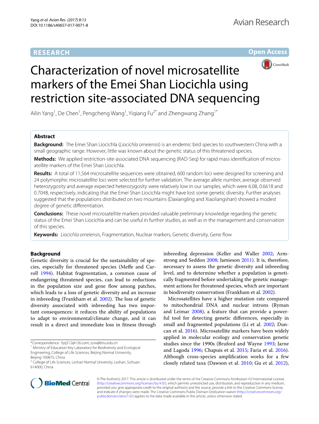 Characterization of Novel Microsatellite Markers of the Emei