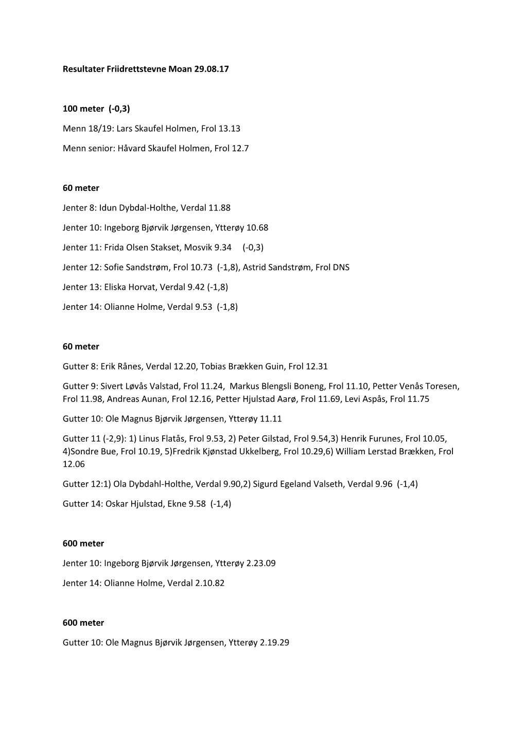 Resultater Friidrettstevne Moan 29.08.17 100 Meter (-0,3